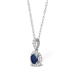 Sapphire 5mm And Diamond Halo 18k White Gold Pendant Necklace