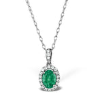 Emerald 0.70ct And Diamond 18k White Gold Pendant Necklace