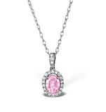 Pink Sapphire 7 X 5mm And Diamond 18k White Gold Pendant Necklace
