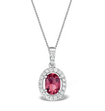 Pink Tourmaline And Diamond Halo Pendant Necklace 18k White Gold Fr34