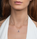 Pink Tourmaline And Diamond Halo Pendant Necklace 18k White Gold Fr34
