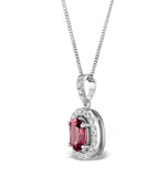 Pink Tourmaline And Diamond Halo Pendant Necklace 18k White Gold Fr34