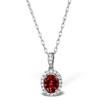 Ruby 7 X 5mm And Diamond Halo 18k White Gold Pendant Necklace