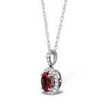 Ruby 7 X 5mm And Diamond Halo 18k White Gold Pendant Necklace
