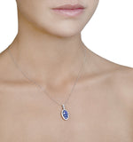1.42ct Sapphire And Diamond 18k White Gold Cluster Pendant Necklace