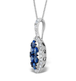1.42ct Sapphire And Diamond 18k White Gold Cluster Pendant Necklace