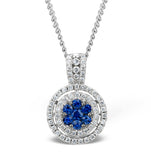 0.45ct And 18k White Gold Diamond Sapphire Pendant Necklace - Fr38