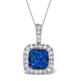 1.50ct Sapphire And Diamond 18k White Old Halo Pendant Necklace