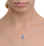 1.50ct Sapphire And Diamond 18k White Old Halo Pendant Necklace