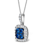 1.50ct Sapphire And Diamond 18k White Old Halo Pendant Necklace