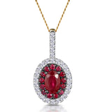 Ruby And Diamond Oval Halo Necklace In 18k Gold - Asteria Collection