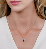 Ruby And Diamond Oval Halo Necklace In 18k Gold - Asteria Collection