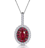 Ruby And Diamond Oval Halo Necklace In 18kw Gold - Asteria Collection