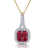 Ruby And Diamond Halo Necklace In 18k Gold - Asteria Collection