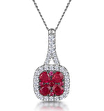 Ruby And Diamond Halo Necklace In 18k White Gold - Asteria Collection