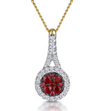 Ruby And Diamond Halo Circle Necklace In 18k Gold - Asteria Collection