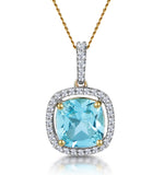 2ct Blue Topaz And Diamond Halo Necklace 18k Gold - Asteria Collection