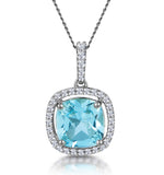 2ct Blue Topaz And Diamond Halo Asteria Necklace 18kw Gold