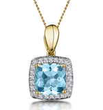 2ct Blue Topaz And Diamond Halo Square Asteria Necklace In 18k Gold