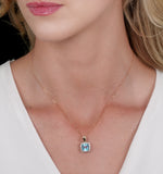 2ct Blue Topaz And Diamond Halo Square Asteria Necklace In 18k Gold