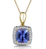 2ct Tanzanite And Diamond Halo Square Asteria Necklace In 18k Gold