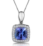 2ct Tanzanite And Diamond Halo Square Asteria Necklace In 18kw Gold
