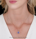 2ct Tanzanite And Diamond Halo Square Asteria Necklace In 18kw Gold