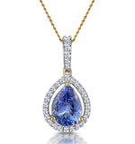 Tanzanite And Diamond Halo Pear Drop Asteria Necklace In 18k Gold