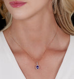 Tanzanite And Diamond Halo Pear Drop Asteria Necklace In 18k Gold