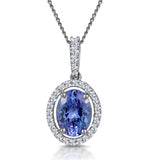 1ct Tanzanite And Diamond Halo Oval Asteria Necklace In 18kw Gold