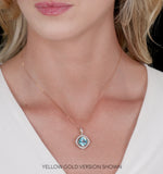 5.40ct Blue Topaz And Diamond Halo Asteria Necklace In 18k White Gold