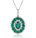 1.40ct Emerald Asteria Diamond Halo Pendant Necklace 18k White Gold