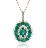 1.40ct Emerald Asteria Diamond Halo Pendant Necklace In 18k Gold