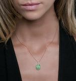 1.40ct Emerald Asteria Diamond Halo Pendant Necklace 18k White Gold