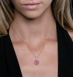 1.50ct Ruby Asteria Diamond Halo Pendant Necklace In 18k Gold White