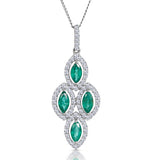 1ct Emerald Asteria Diamond Drop Pendant Necklace In 18k White Gold