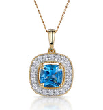 2.50ct Blue Topaz Asteria Diamond Halo Pendant Necklace In 18k Gold