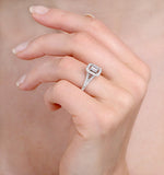 Halo Engagement Ring 0.65ct Prince Cut H/si Diamonds 18k White Gold