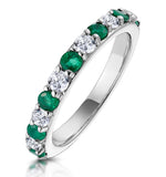 Emerald And 0.50ct Diamond Asteria Eternity Ring 18k White Gold