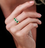 Emerald And Diamond Halo Trilogy Ring In 18k Gold - Asteria Collection