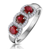 Ruby And Diamond Halo Trilogy Ring In 18kw Gold - Asteria Collection