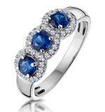 Sapphire And Diamond Halo Trilogy Asteria Ring 18k White Gold  Ft86-uy