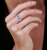Sapphire And Diamond Halo Trilogy Asteria Ring 18k White Gold  Ft86-uy