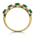 Emerald And Diamond Halo 5 Stone Asteria Ring In 18k Gold
