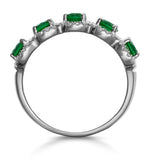 Emerald And Diamond Halo 5 Stone Asteria Ring In 18k White Gold
