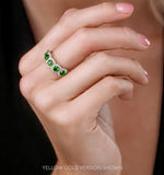 Emerald And Diamond Halo 5 Stone Asteria Ring In 18k White Gold