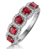 Ruby And Diamond Halo 5 Stone Asteria Ring In 18k White Gold