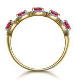 Ruby And Diamond Halo 5 Stone Asteria Ring In 18k Gold