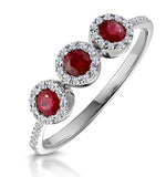 Ruby And Diamond Halo Trilogy Asteria Ring In 18k White Gold