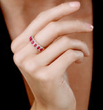 Ruby And Diamond Halo Eternity Ring In 18k Gold - Asteria Collection